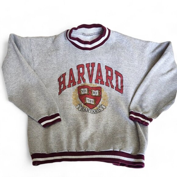 vtg HARVARD Sweatshirt Fleece Hoddie Knit Rib Waistband Cuff Neck bands Striped - Picture 13 of 13